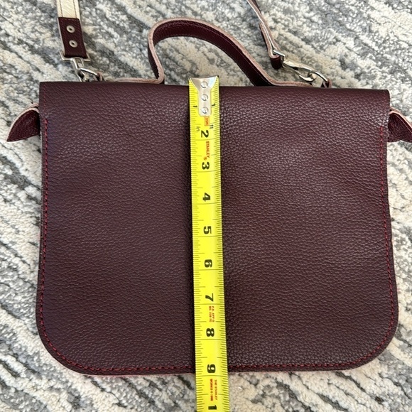 Italian Leather hand sewn Bordeaux burgundy bag crossbody attache top handle - Picture 11 of 16